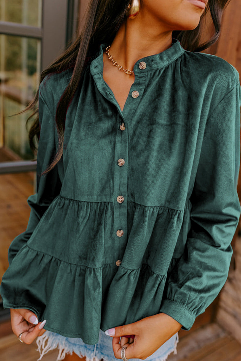Corduroy Ruffle Tiered Top