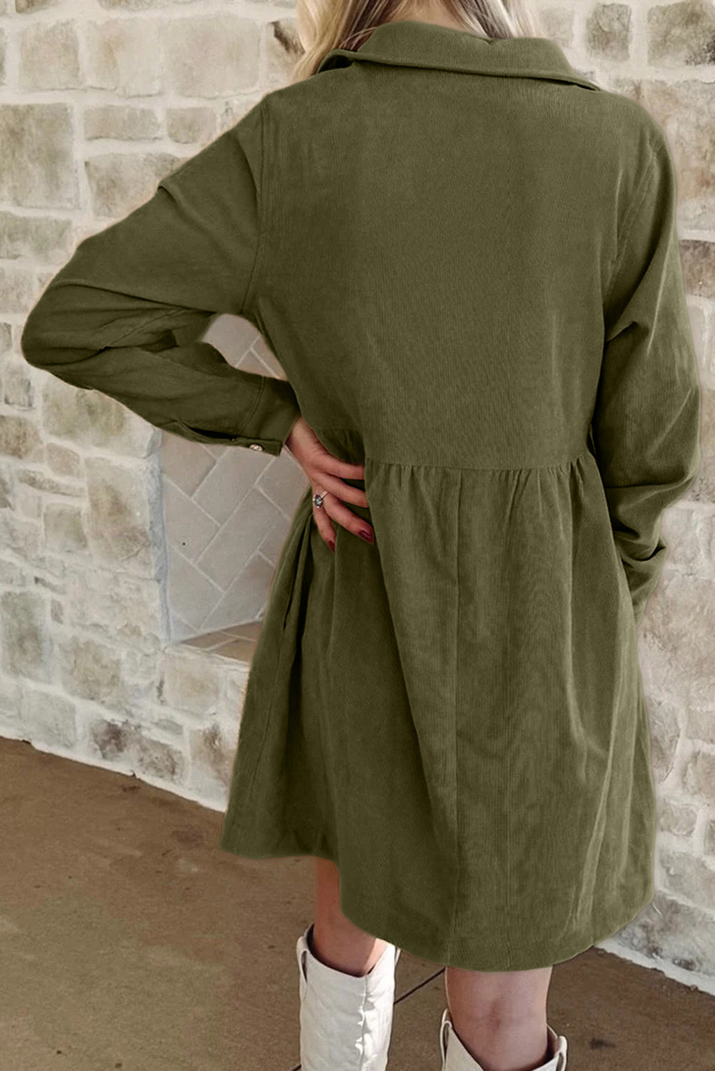 Corduroy Half Button Collard Mini Dress (3 Colors Available)