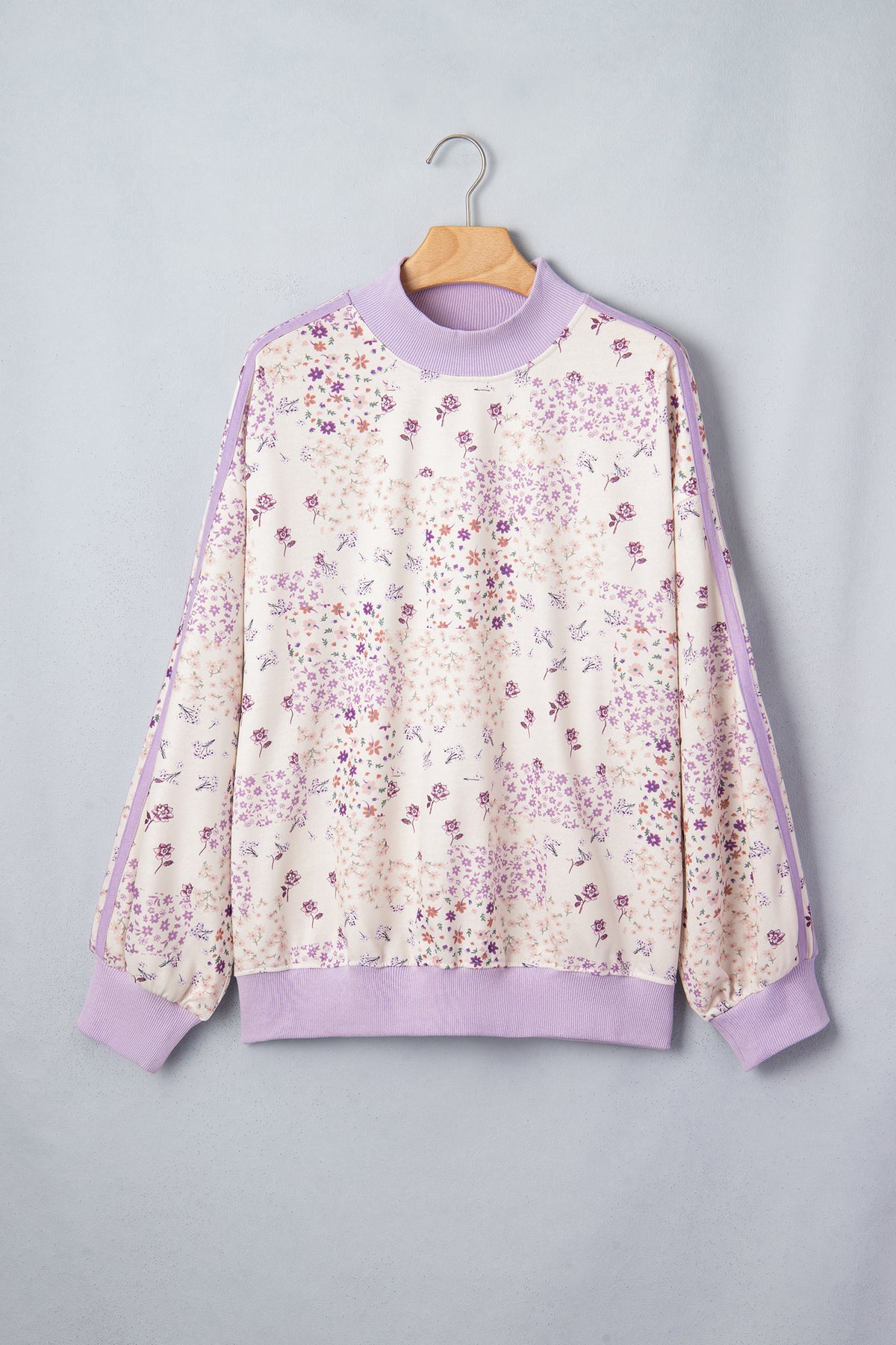 Purple Floral Print High Neck Sweatshirt