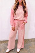 Plaid Patchwork Long Sleeve Pullover & Wide Leg Pant Set (3 Colors Available)