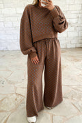 Polka Dot Round Neck Long Sleeve Plus Size Pant Set