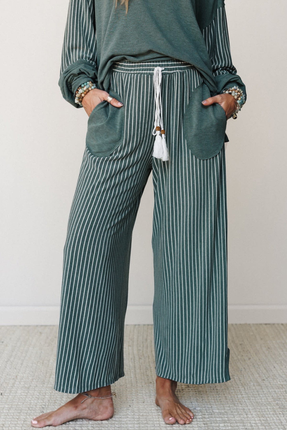 Raw Seam Patchwork Long Sleeve Top & Pants Set (3 Colors Available)