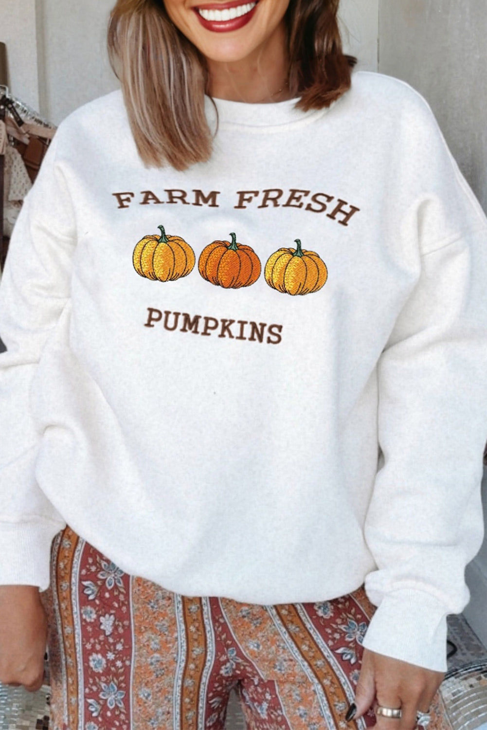 Farm Fresh Pumpkins Embroidered  Sweatshirt