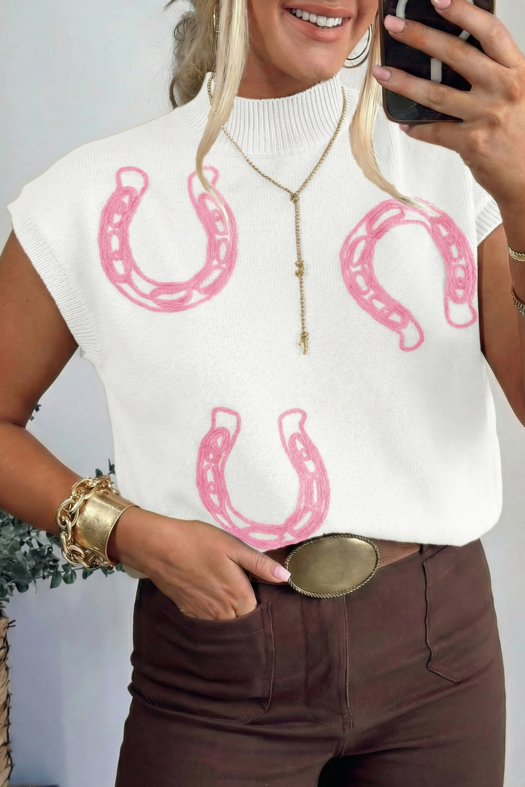 Corded Horseshoes Ribbed Sweater