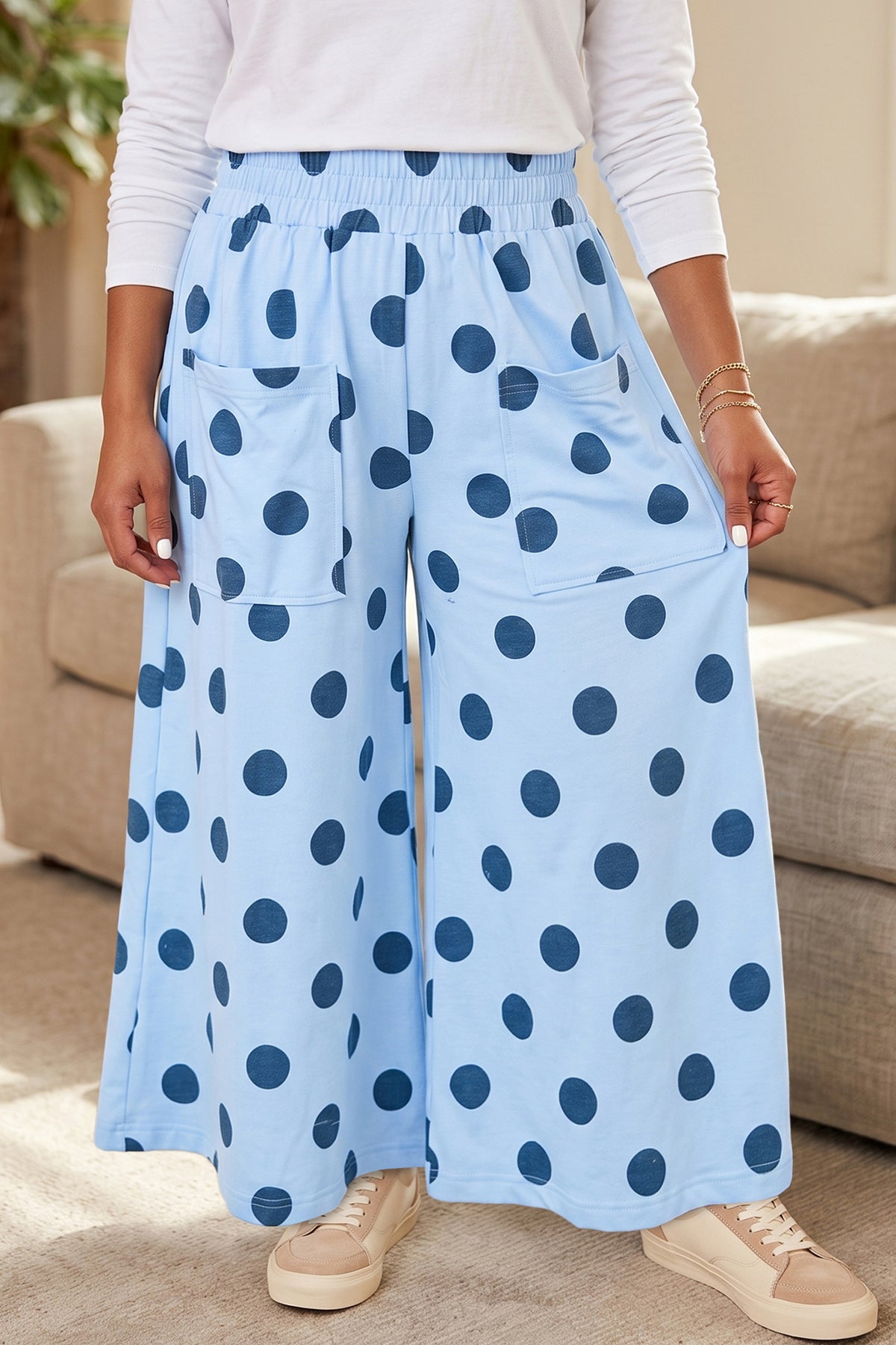 Polka Dot Wide Leg Plus Size Pants (3 Colors Available)