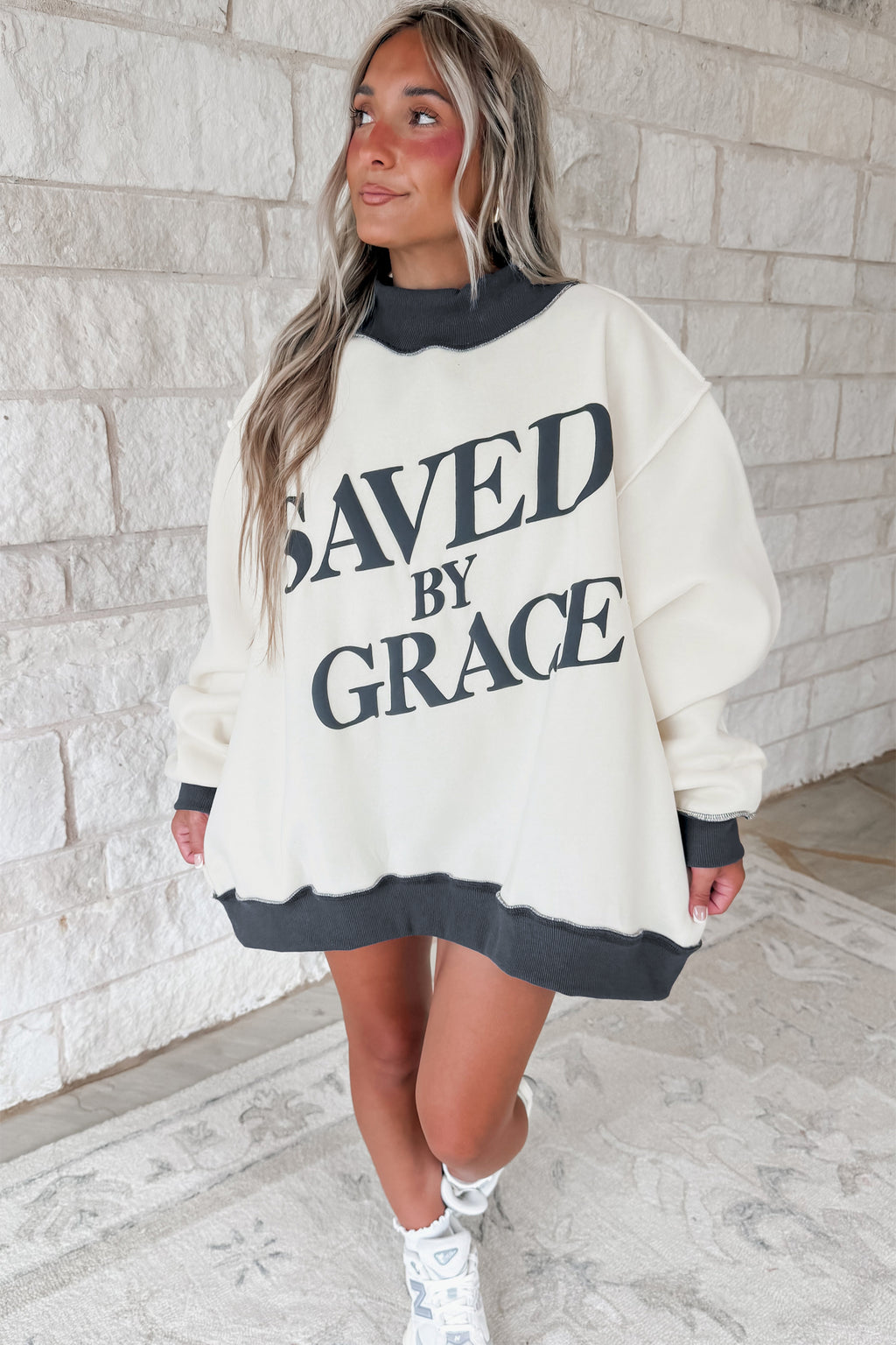 Saved By Grace Mock Neck Oversized Sweatshirt (2 Colors Available)