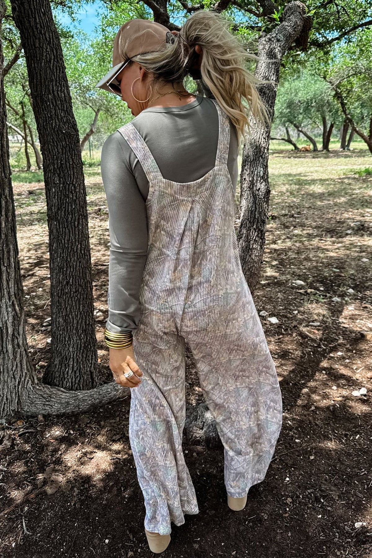 Brown Camouflage Ribbed Full-Length Jumpsuit