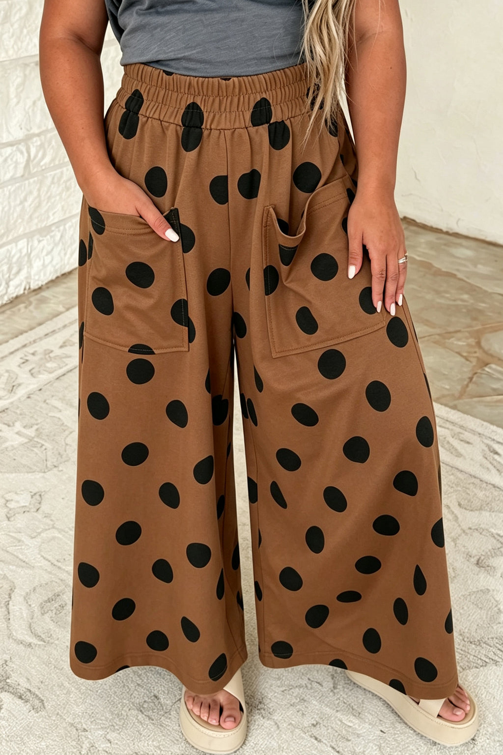 Polka Dot Wide Leg Plus Size Pants (3 Colors Available)
