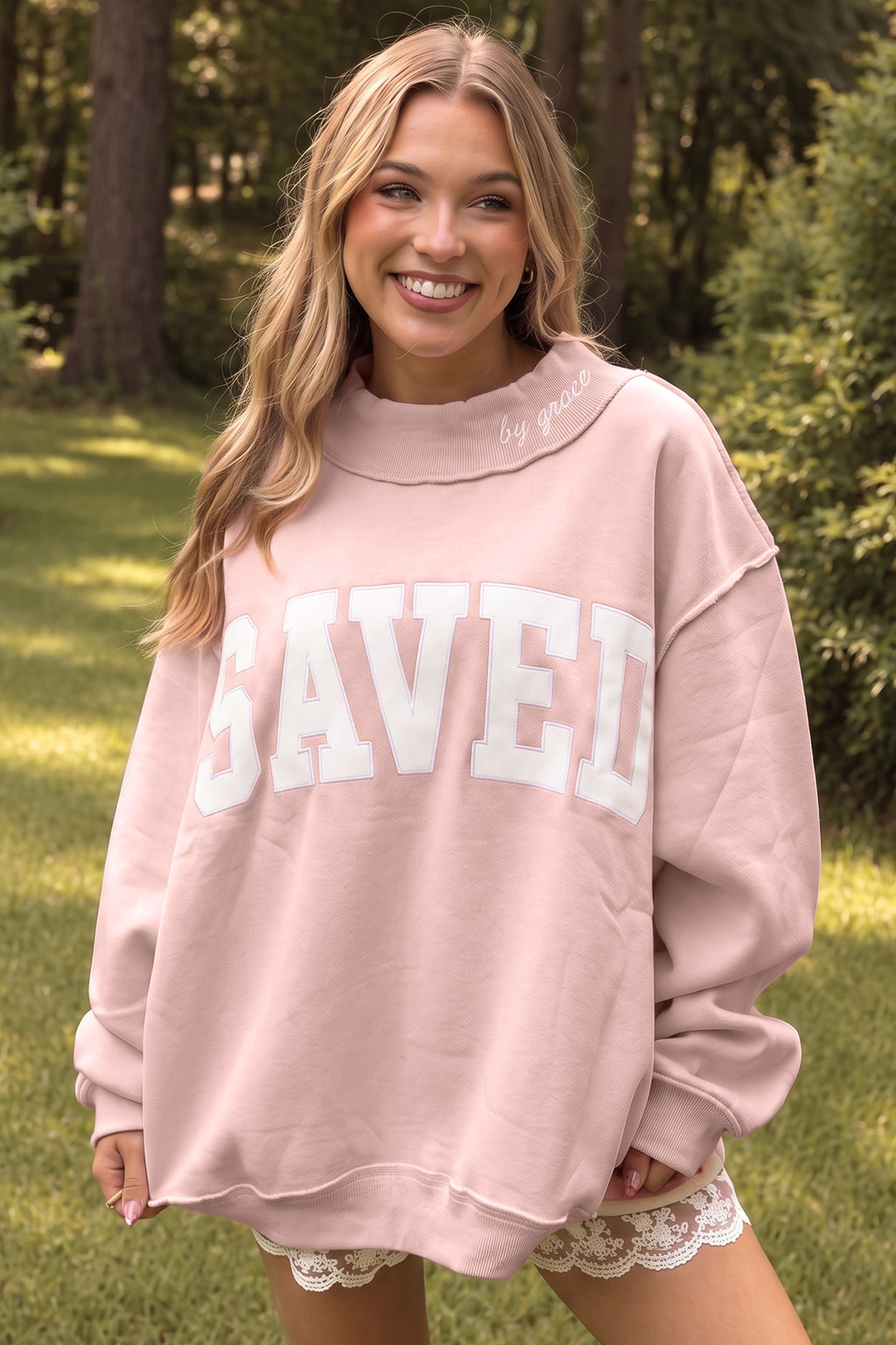 Saved By Grace Embroidered Sweatshirt (2 Colors Available)