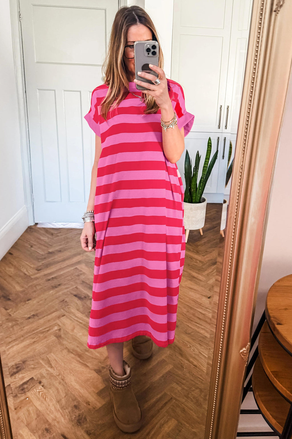 Striped T-Shirt Maxi Dress with Pockets