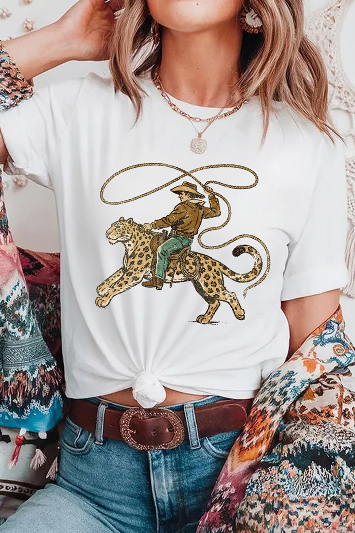 Leopard Rodeo Cowboy Graphic Tee