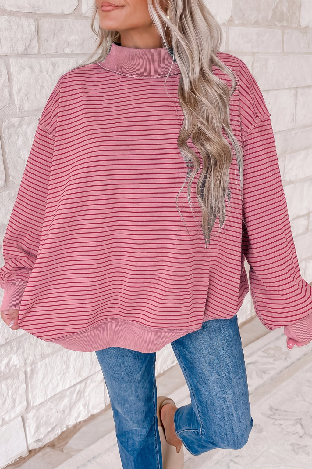 Striped Mock Neck Sweatshirt (4 Colors Available)