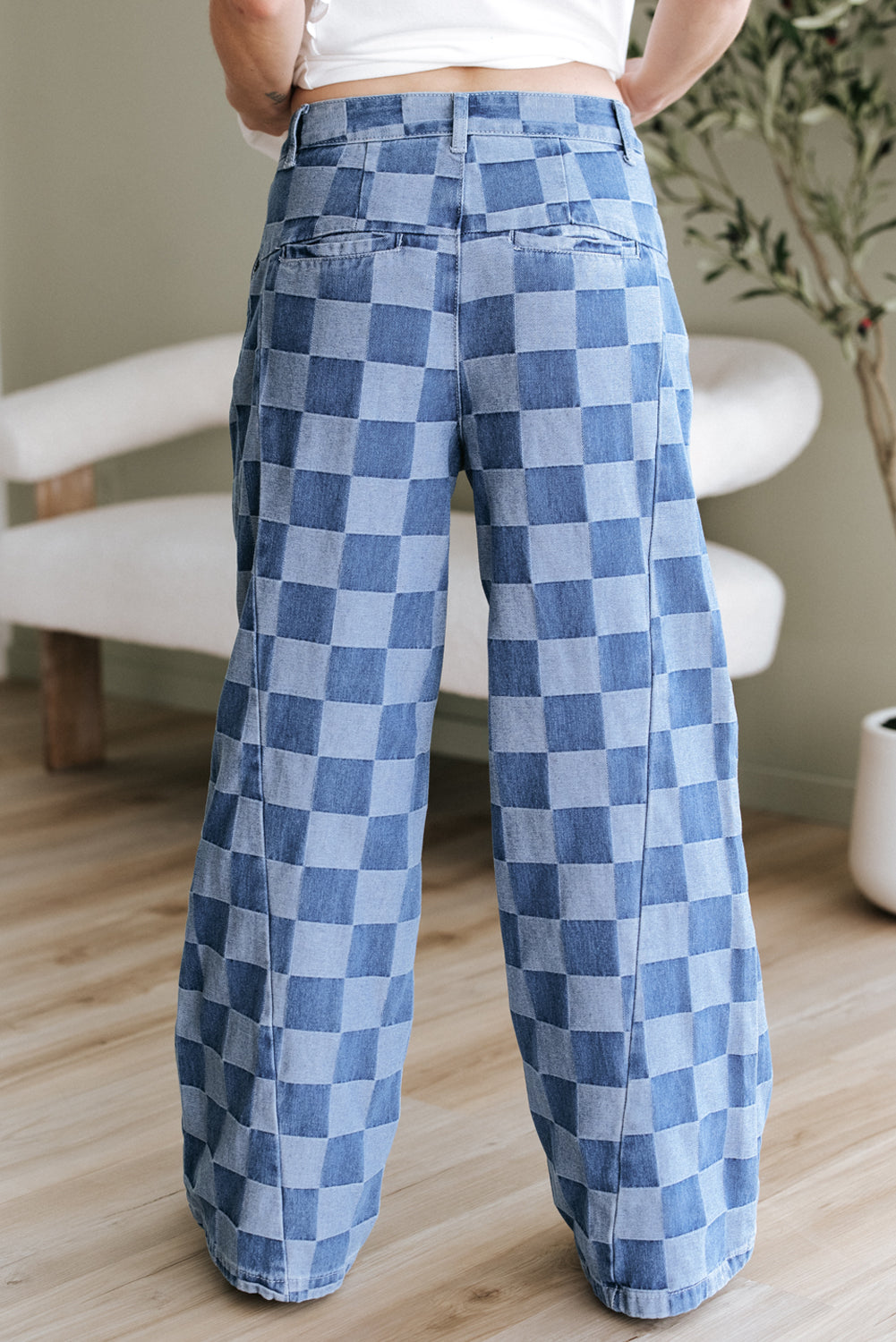 Checkered Denim Wide Leg Jeans (2 Colors Available)