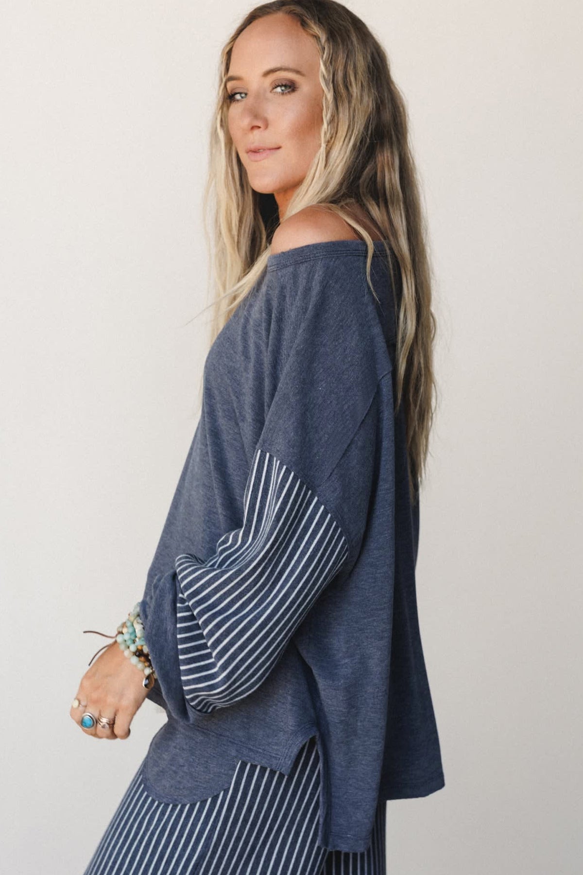 Raw Seam Patchwork Long Sleeve Top & Pants Set (3 Colors Available)