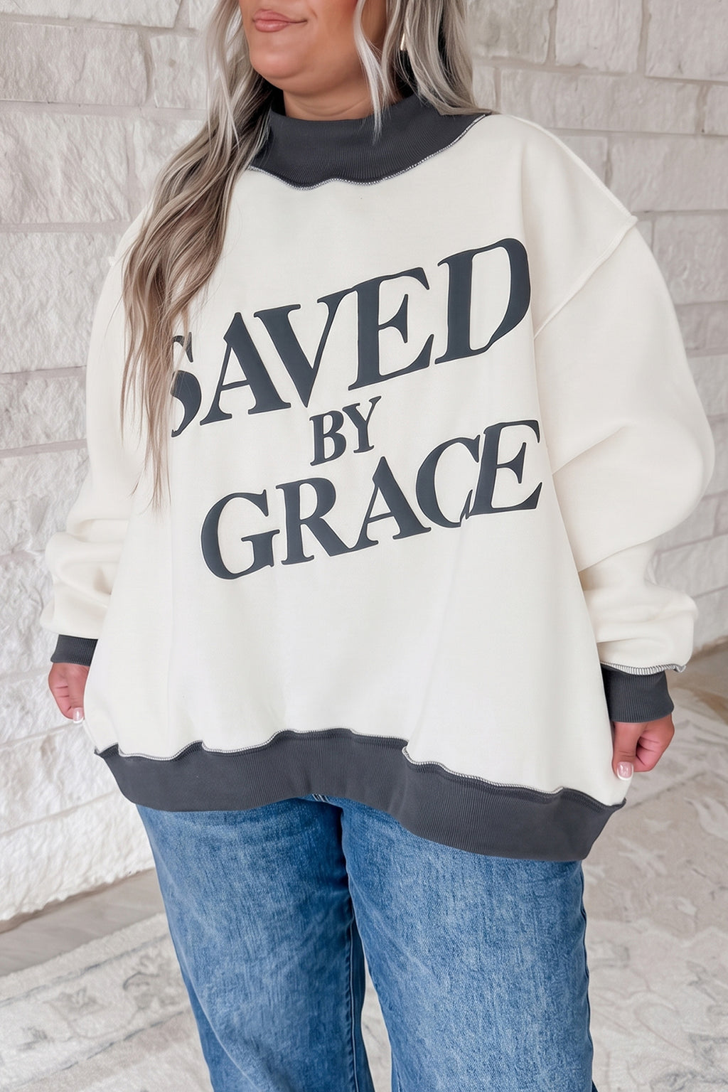 Saved By Grace Mock Neck Oversized Plus Size Sweatshirt