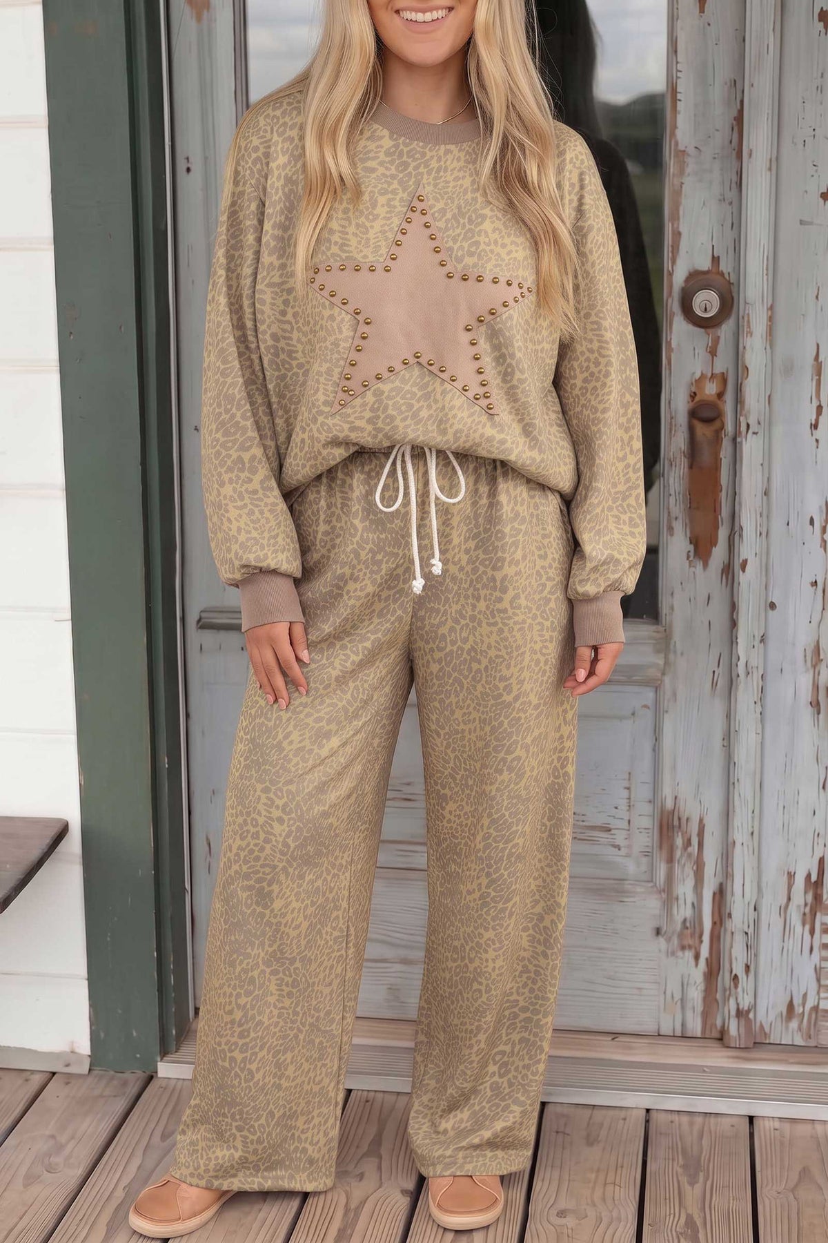 Leopard Star Patchwork Top & Pants Set