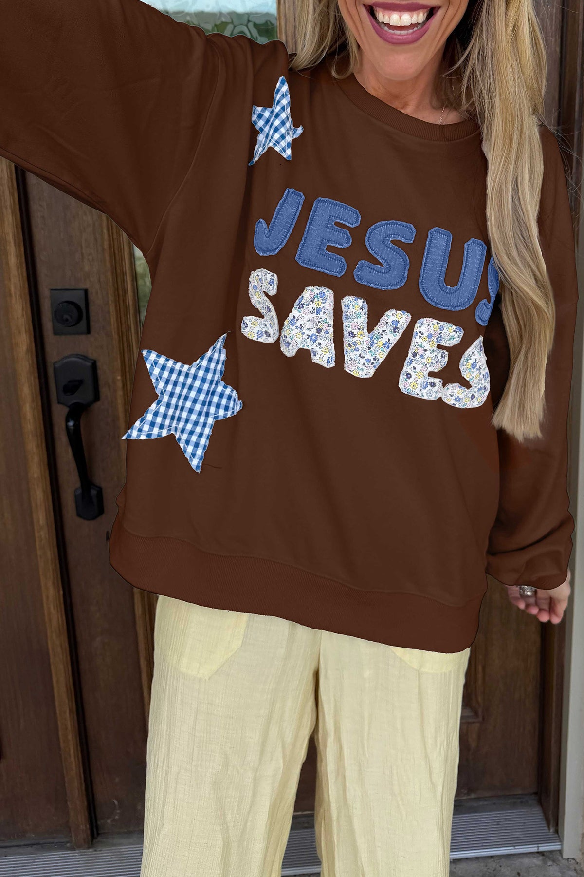 Jesus Saves Patchwork Sweatshirt (3 Colors Available)