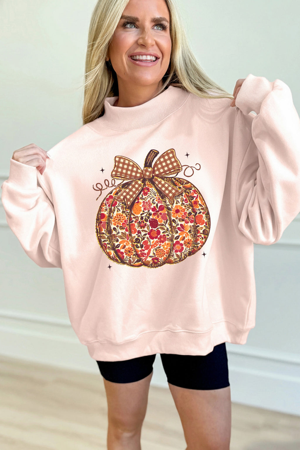 Floral Pumpkin Mock Neck Sweatshirt