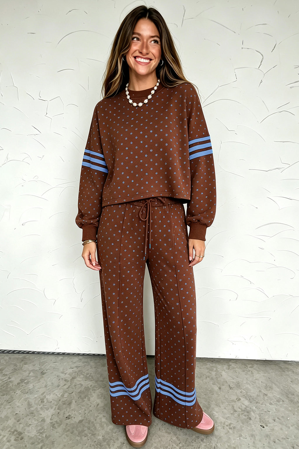 Polka Dot Print Colorblock Stripes Top & Pant Set
