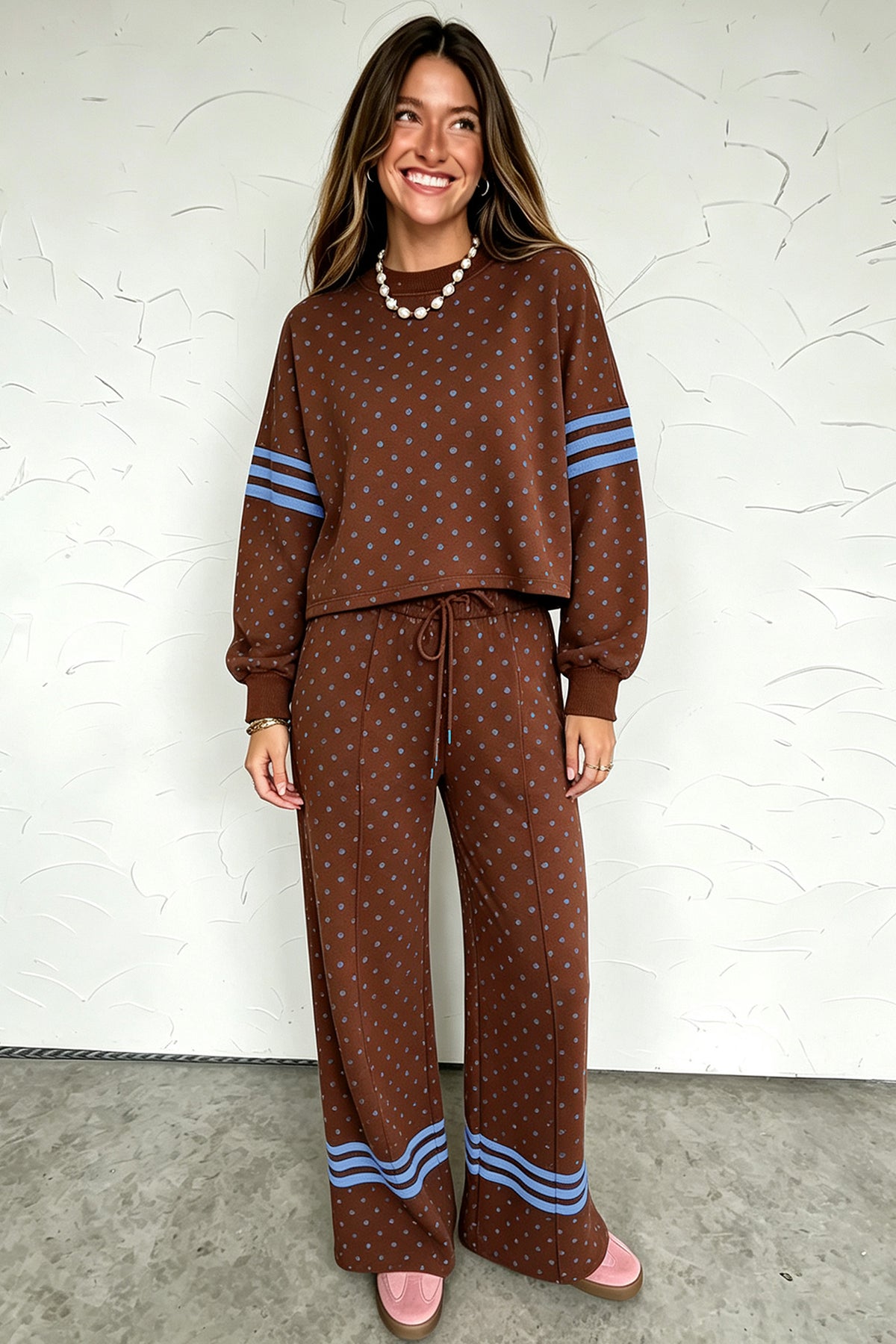 Polka Dot Print Colorblock Stripes Top & Pant Set