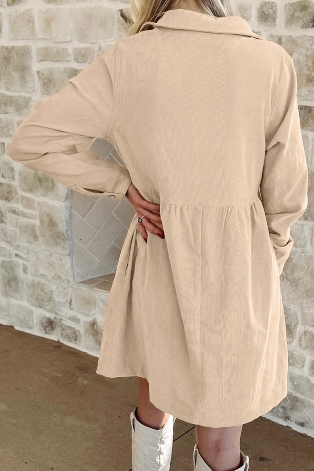Corduroy Half Button Collard Mini Dress (3 Colors Available)