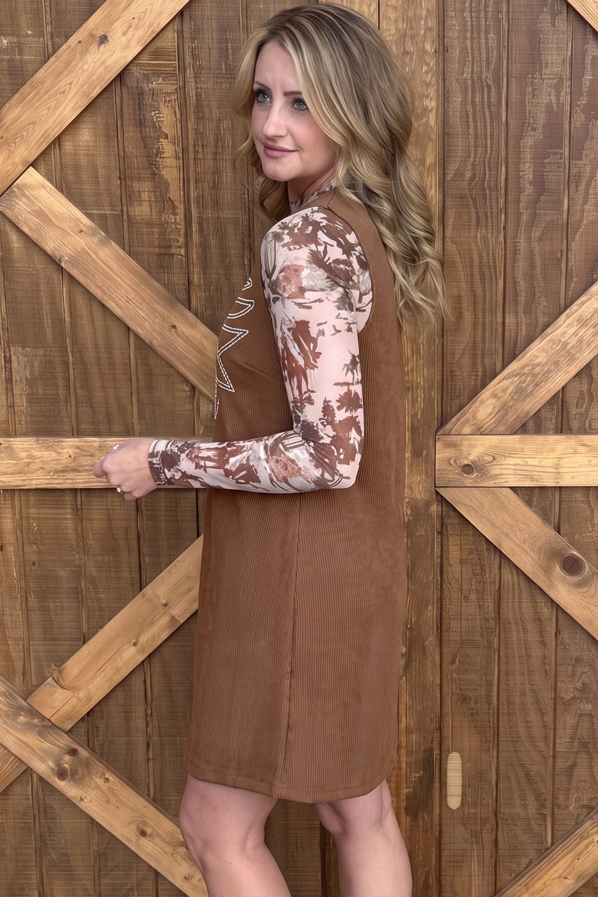 Western Embroidered Corduroy Dress