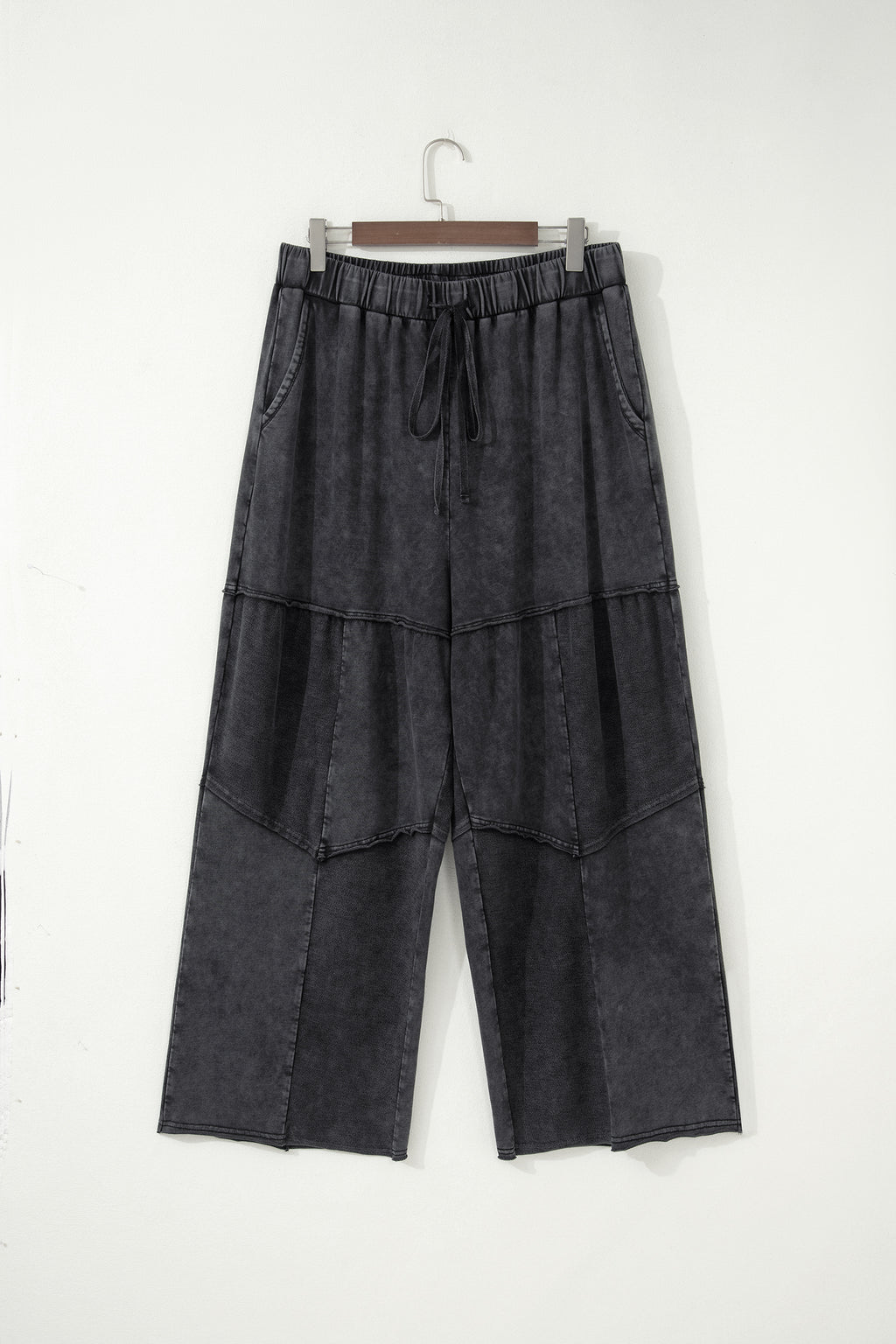 Mineral Wash Patchwork Wide Leg Plus Size Pants