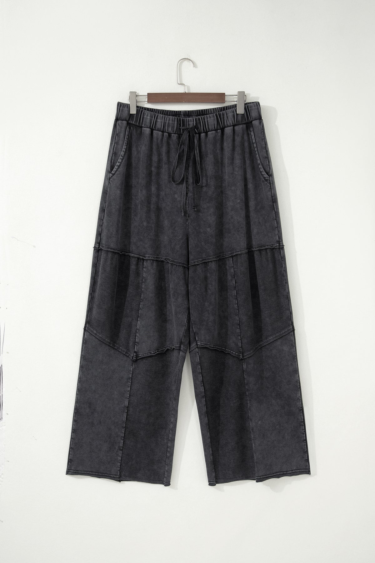 Mineral Wash Patchwork Wide Leg Plus Size Pants