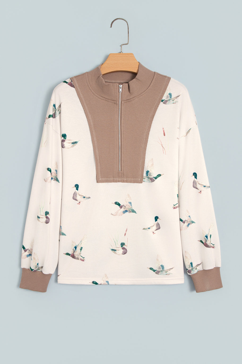 Mallard Color Block Patchwork Zip Neck Tunic