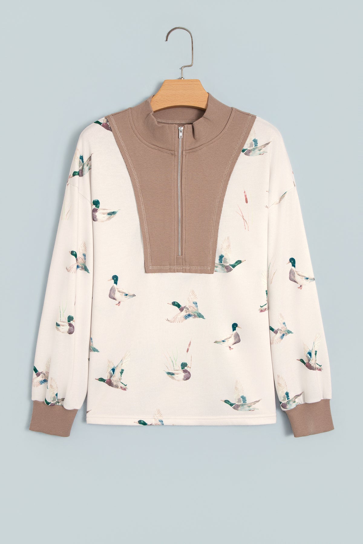 Mallard Color Block Patchwork Zip Neck Tunic