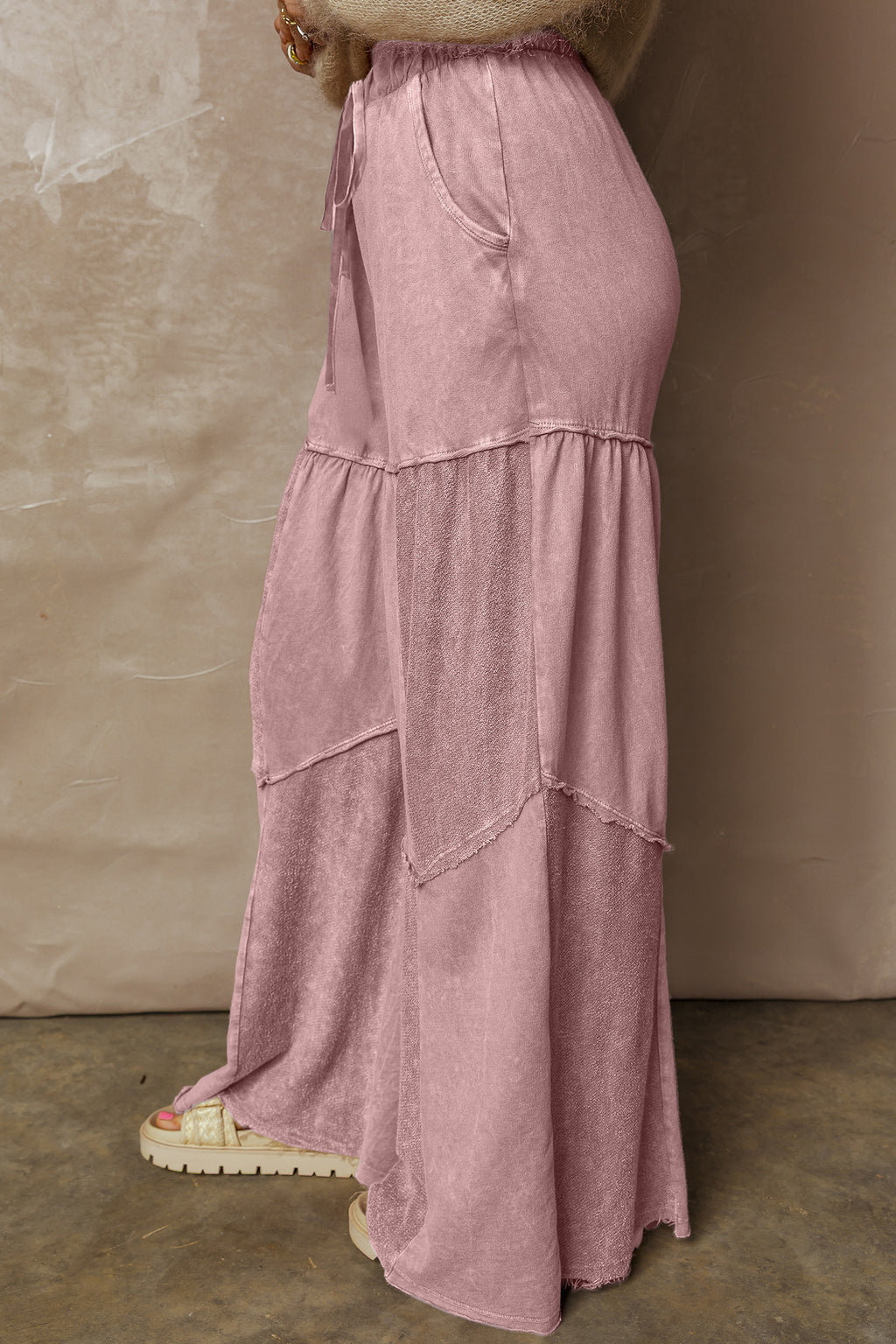 Mineral Wash Patchwork Wide Leg Pants (3 Colors Available)