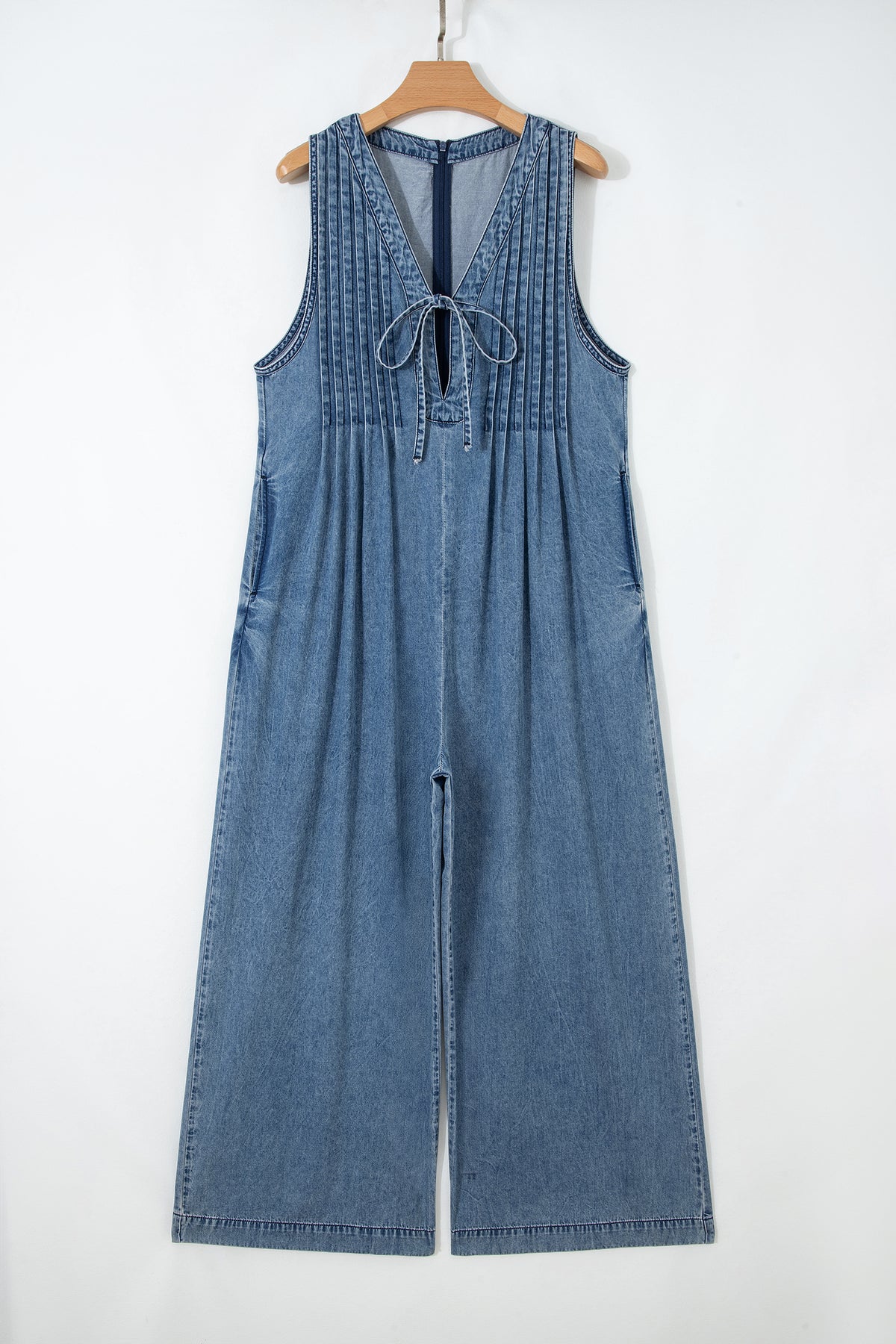 Acid Wash Denim Wide Leg Jumpsuit
