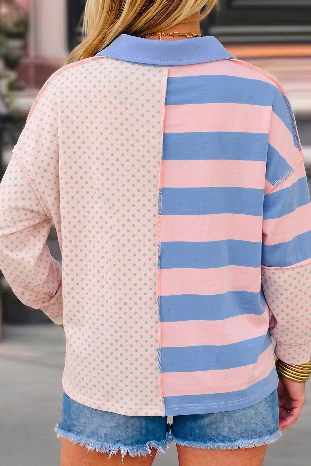 Striped Polka Dot Patchwork Top