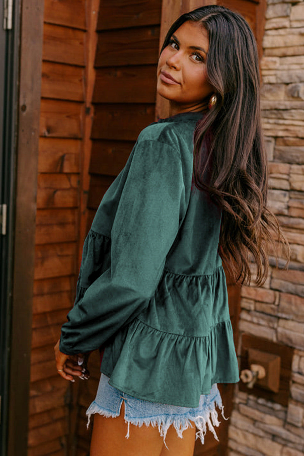 Corduroy Ruffle Tiered Top