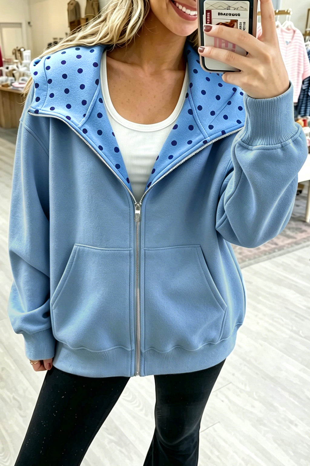 Polka Dot Zip-Up Hoodie (2 Colors Available)