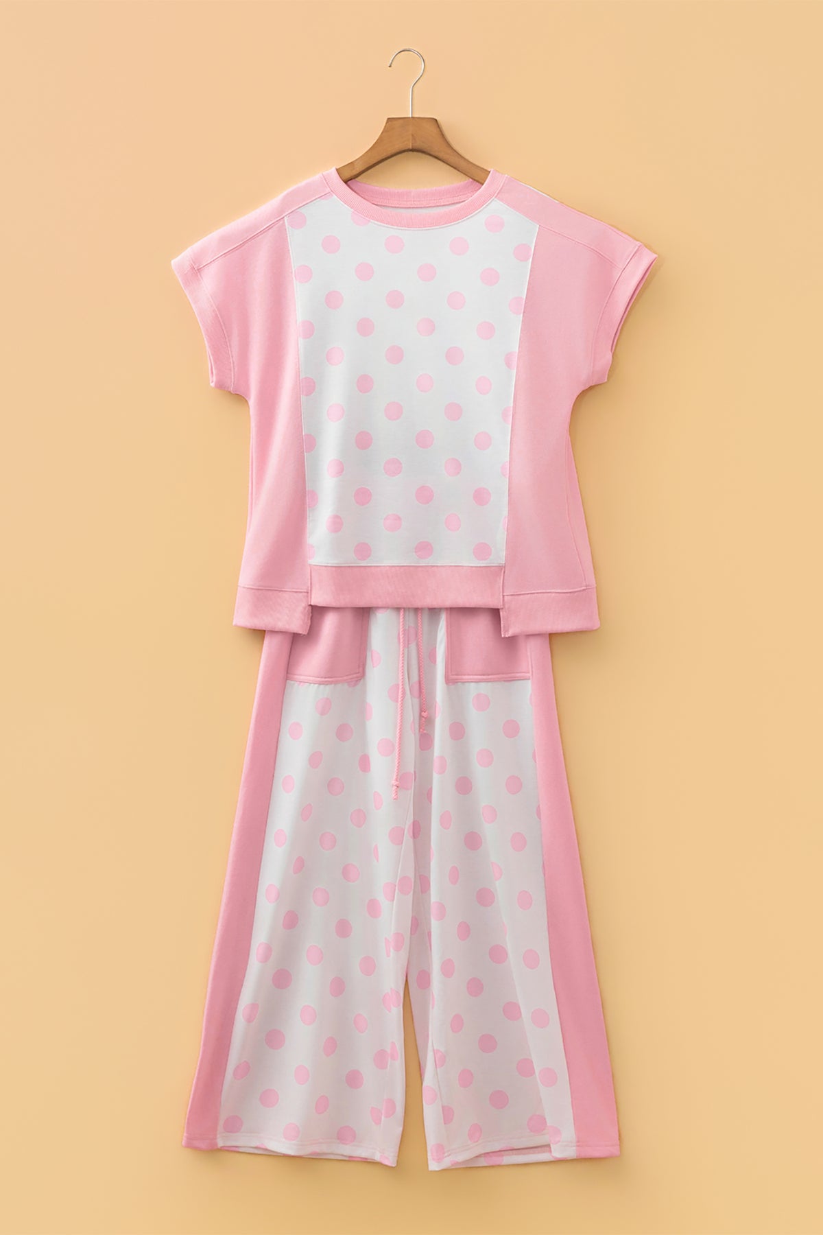 Color Block Patchwork Polka Dot Wide Leg Pant Set (3 Colors Available)