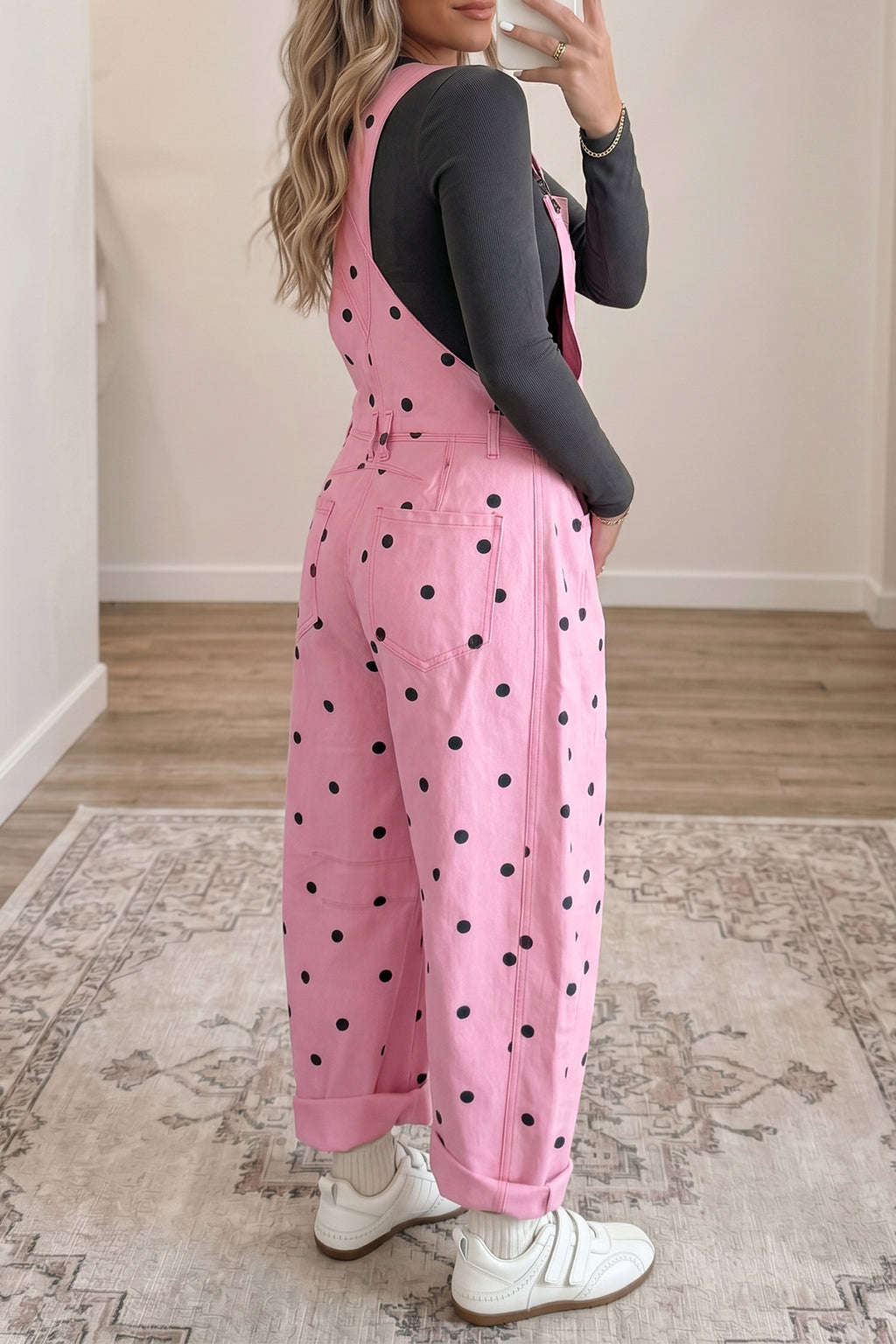 Polka Dot Denim Barrel Overalls (2 Colors Available)