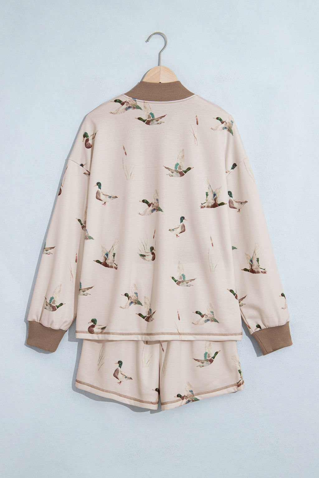 Mallard Color Block Patchwork Zip Pullover & Shorts Set