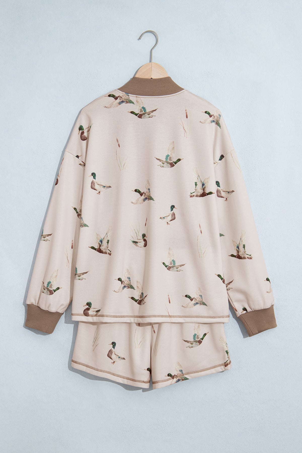 Mallard Color Block Patchwork Zip Pullover & Shorts Set