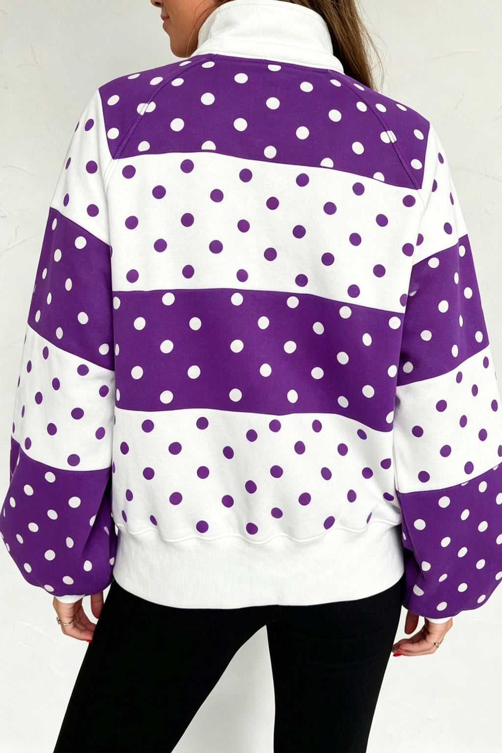 Blue Polka Half Zip Puff Sleeve Pullover (3 Colors Available)
