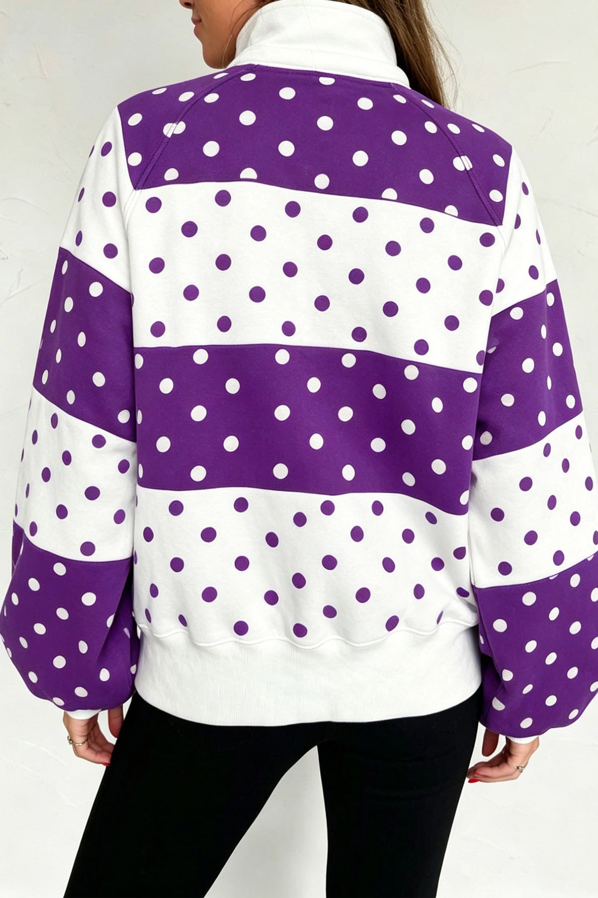 Blue Polka Half Zip Puff Sleeve Pullover (3 Colors Available)