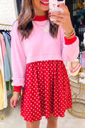 Polka Dot Contrast Pleated Mini Dress