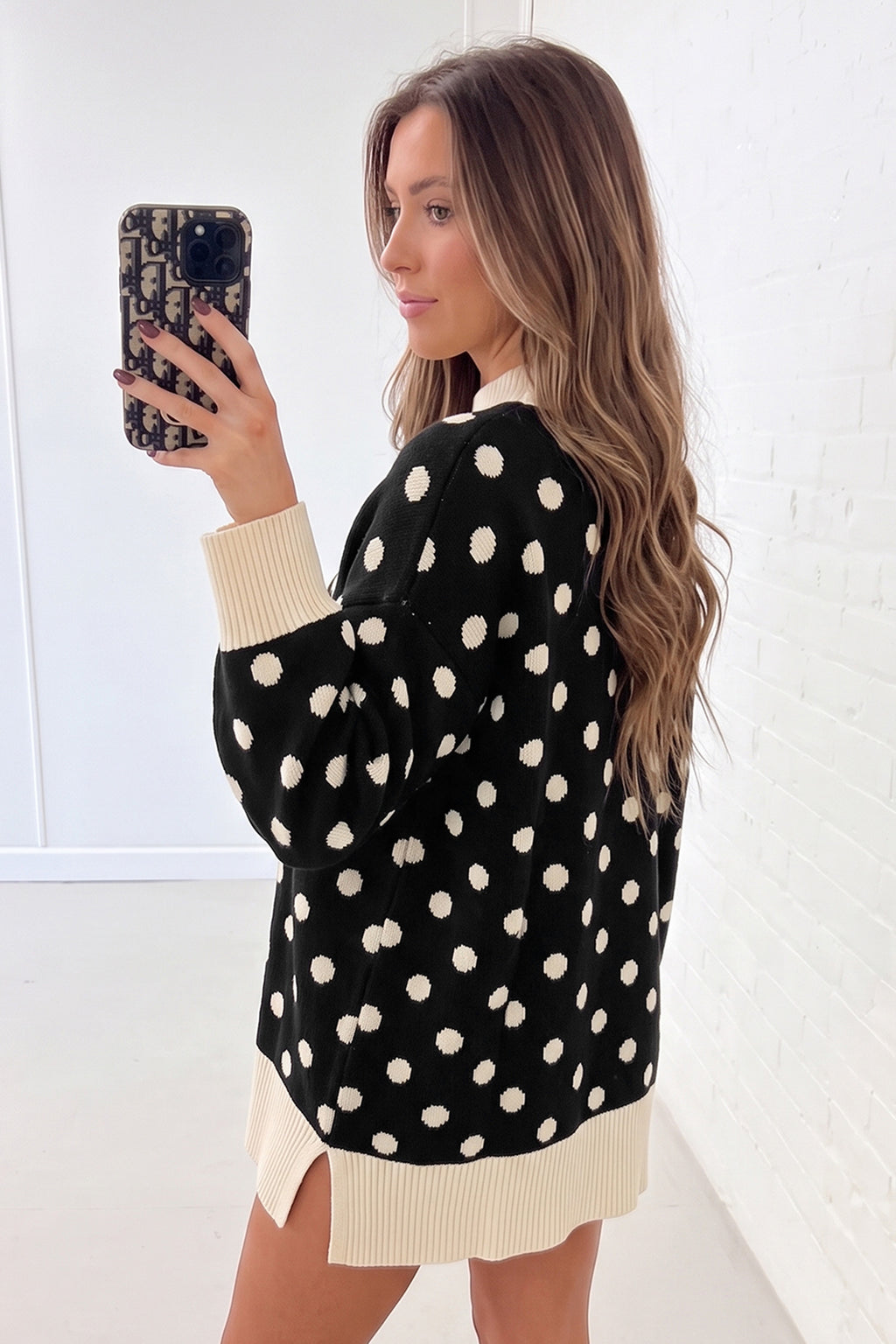 Polka Dot Ribbed Tunic Sweater (3 Colors Available)