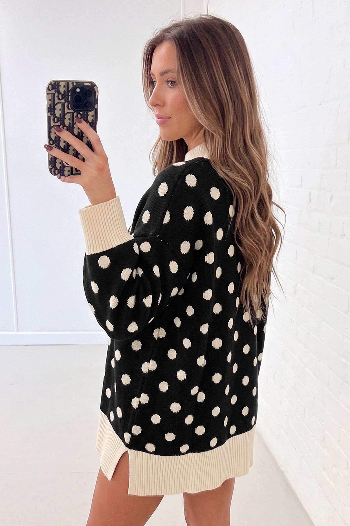 Polka Dot Ribbed Tunic Sweater (3 Colors Available)