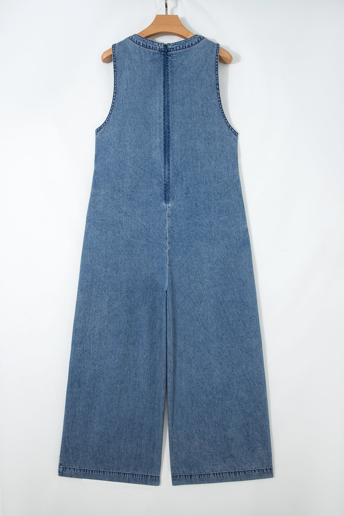 Acid Wash Denim Wide Leg Jumpsuit