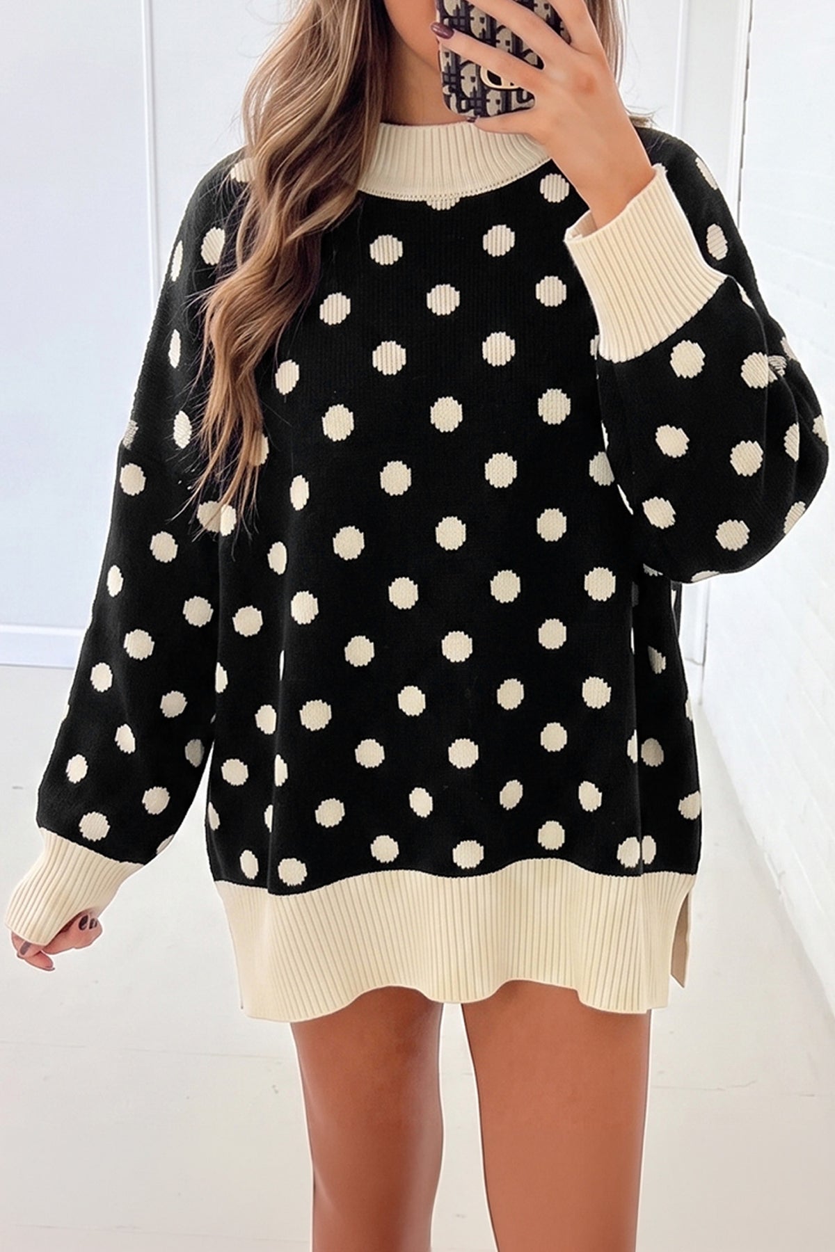 Polka Dot Ribbed Tunic Sweater (3 Colors Available)