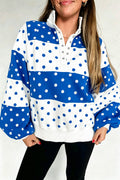 Blue Polka Half Zip Puff Sleeve Pullover (3 Colors Available)