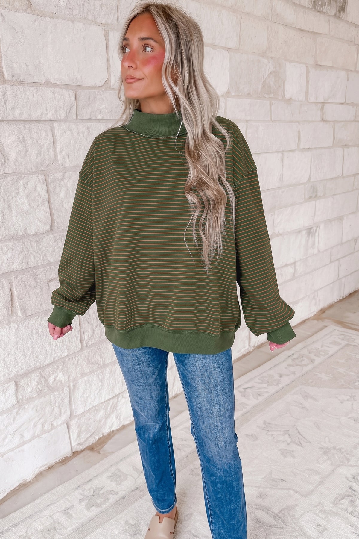 Striped Mock Neck Sweatshirt (4 Colors Available)