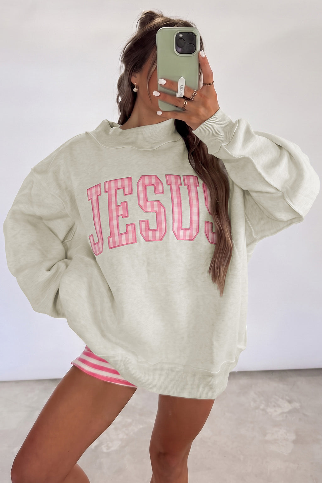 Pink Embroidered Jesus Sweatshirt