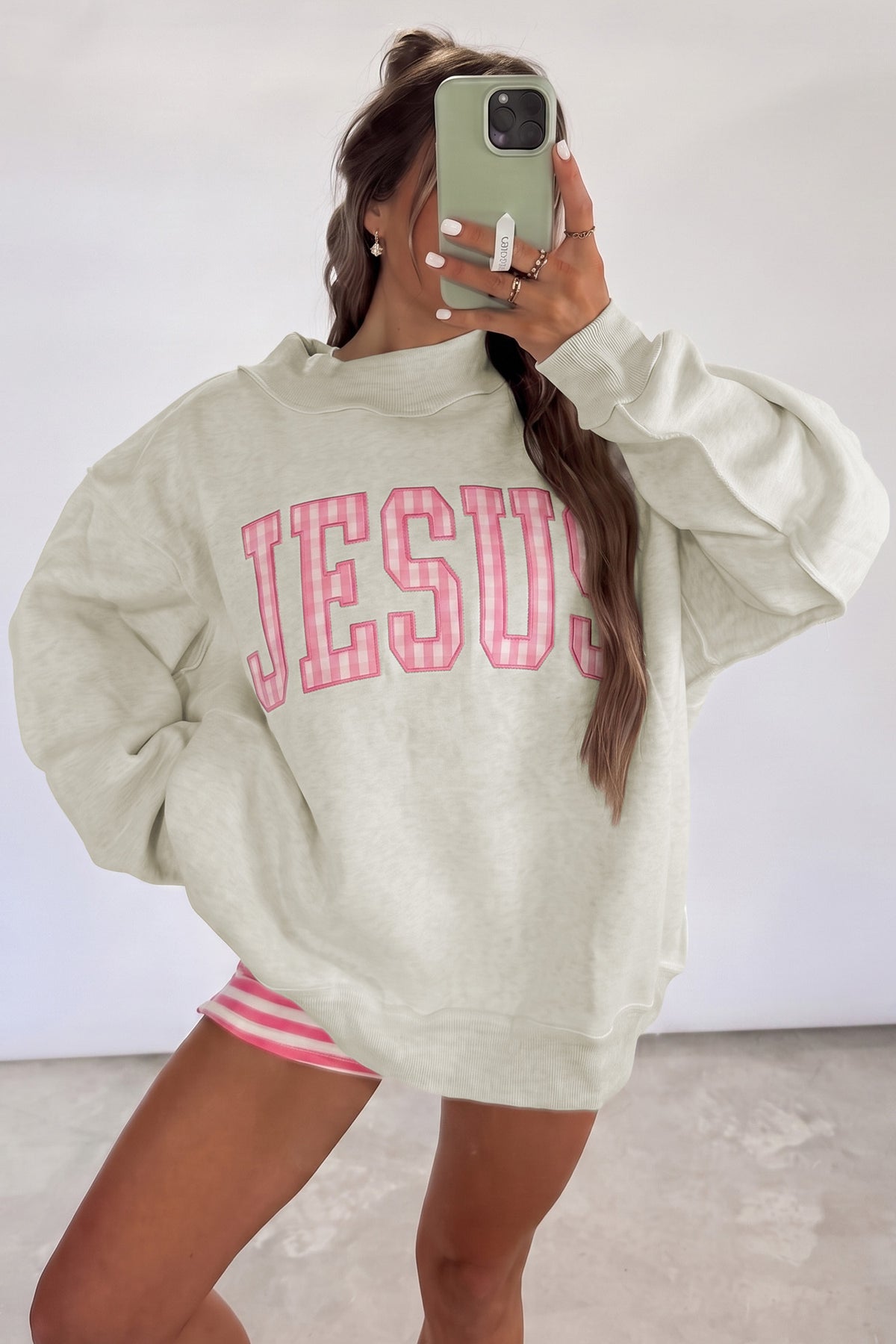Pink Embroidered Jesus Sweatshirt